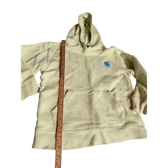 Carhartt Youth SZ 7 Yellow Hooded Sweatshirt With Blue Logo Graphic - Picture 4 of 10